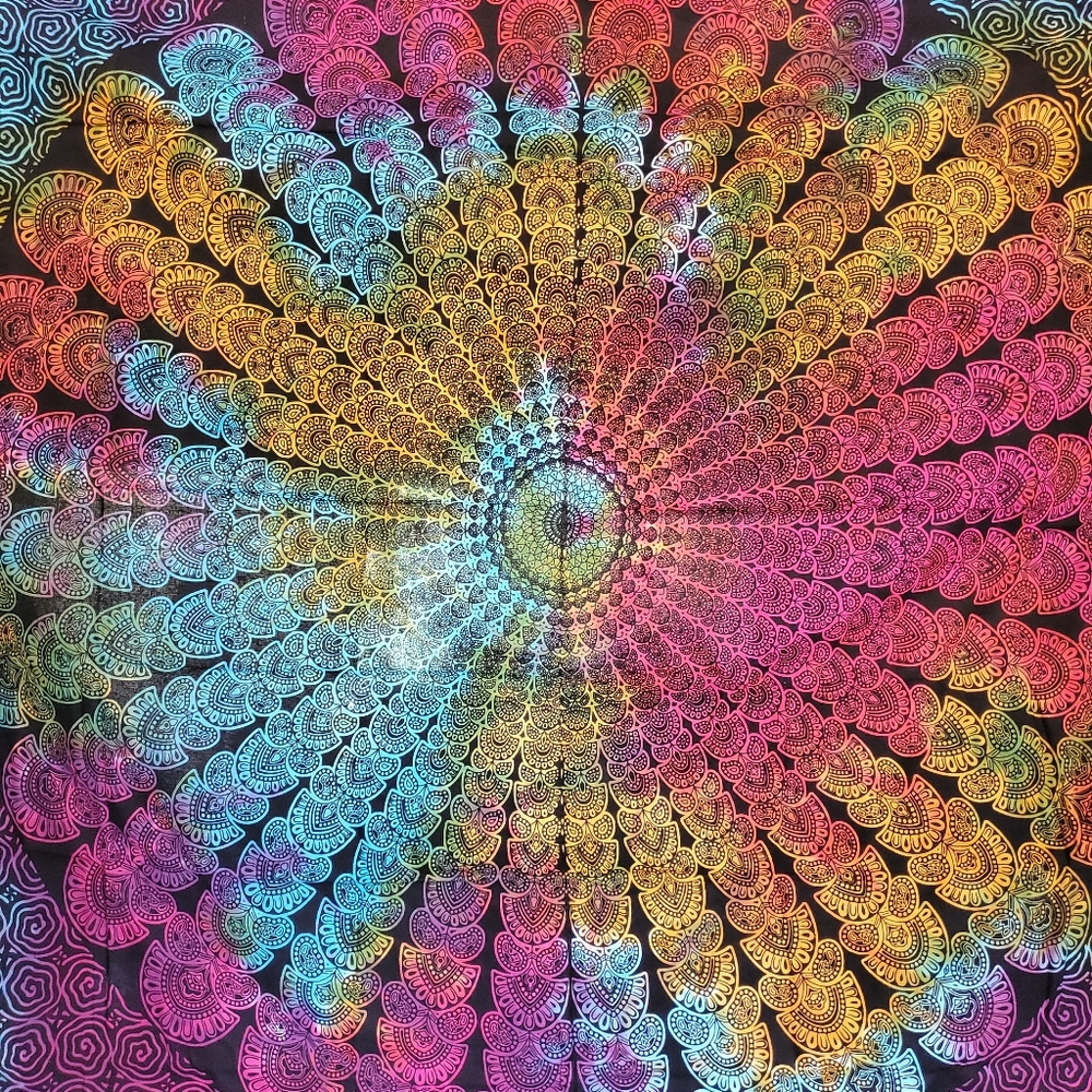 NEW Rainbow Tie Dye Mandala Black Tapestry - Picture 2 of 5